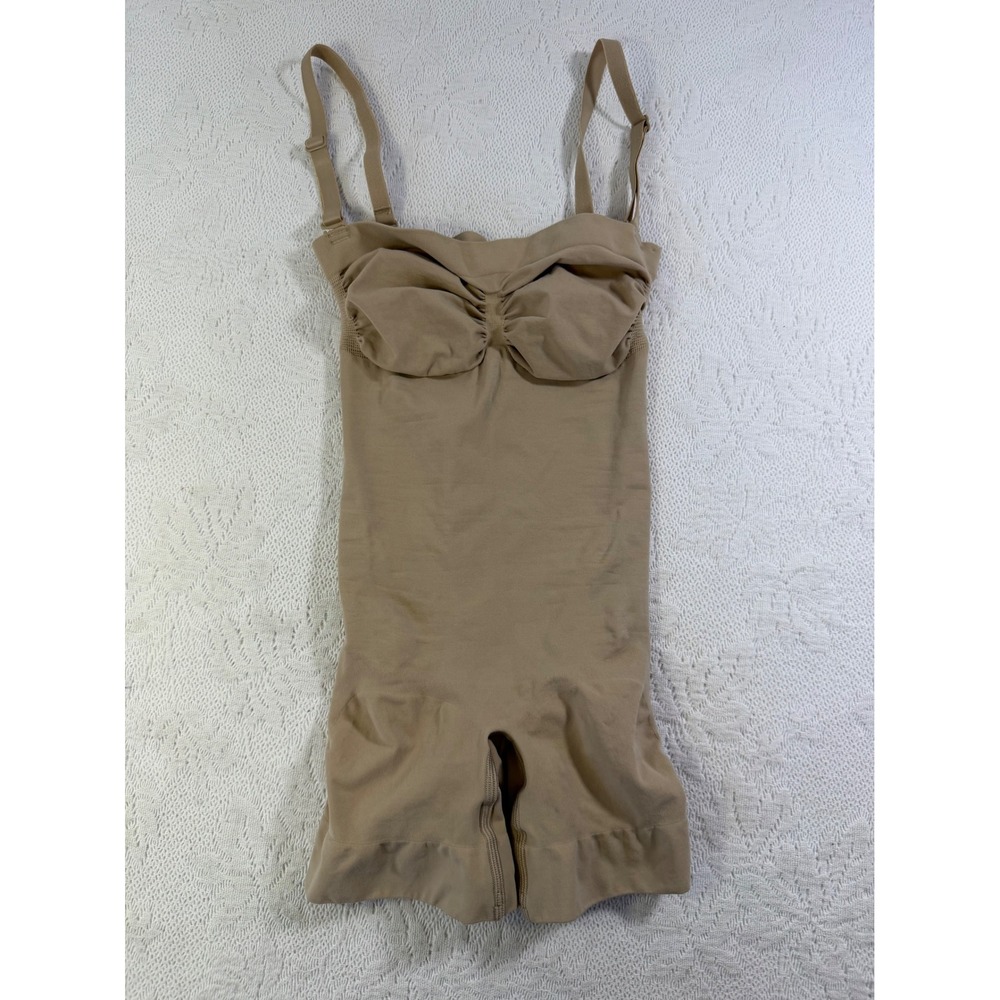 SKIMS Modern Everyday Sculpt Mid Thigh Bodysuit Tan Small Shapewear Ruched Bust